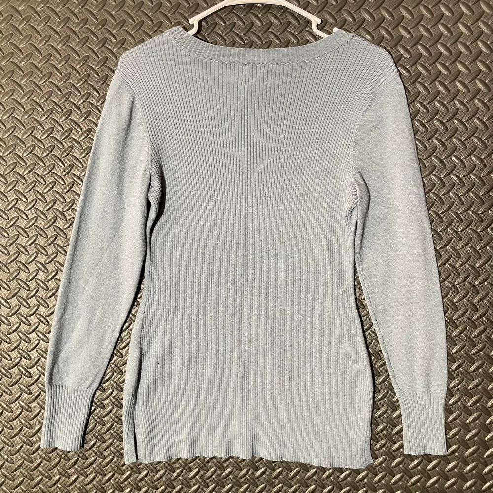 Duluth Trading co Blue Scoop Neck Knit Pattern Pullover Casual Sweater Women XS - Picture 2 of 7
